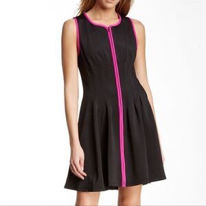 Betsey Johnson Zip Front Pleated Fit and Flare Scuba Dress 6